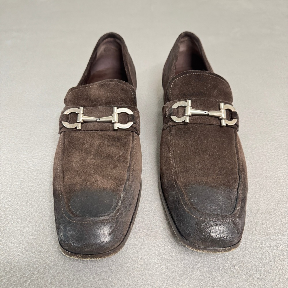 Salvatore Ferragamo Loafers Mens 10.5 D Brown Suede Gancini Bit Dress Shoes *